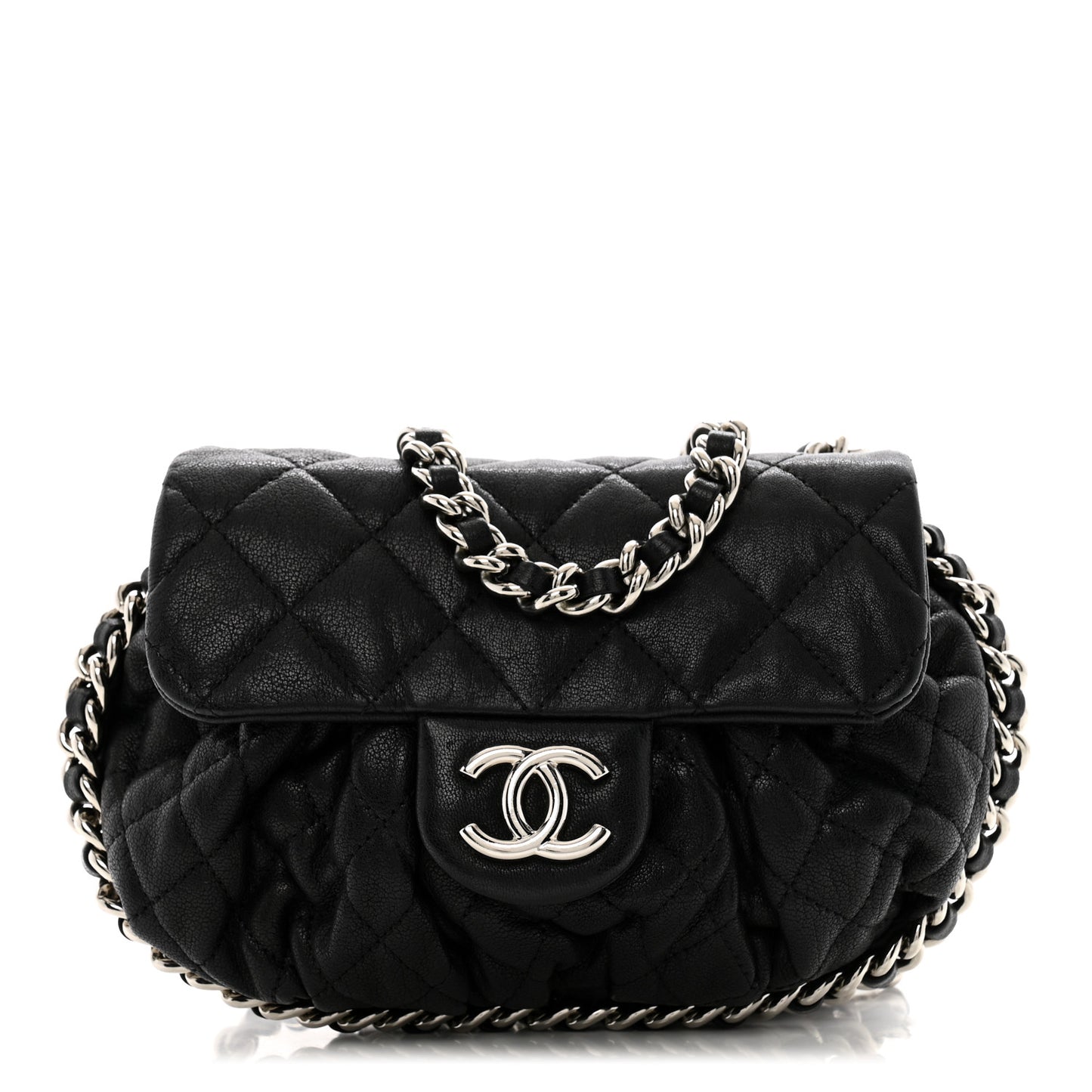 Washed Lambskin Quilted Mini Chain Around Flap Black