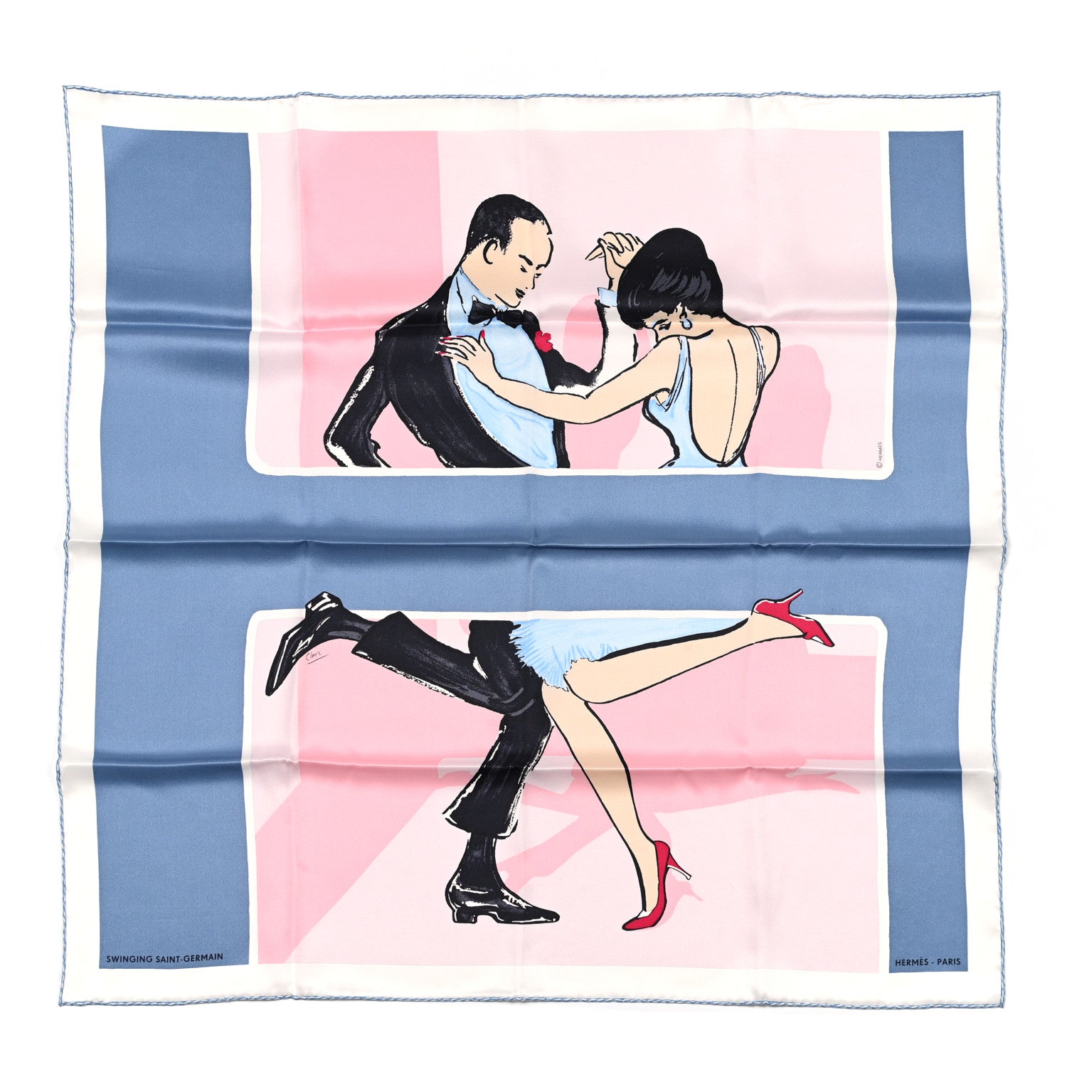 Hermes Silk Swinging Saint Germain Scarf 70 Bleu Jean Rose White 1 of 6