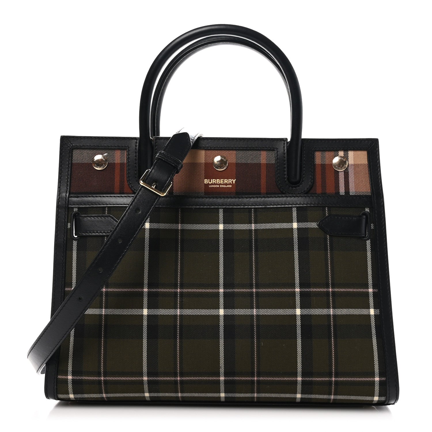 Burberry Wool Tartan Two Handle Title Bag Dark Green 1 of 9