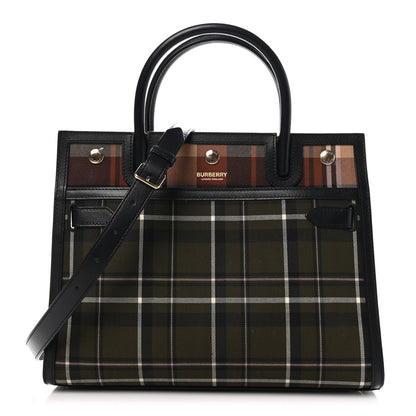Burberry Wool Tartan Two Handle Title Bag Dark Green 1 of 9