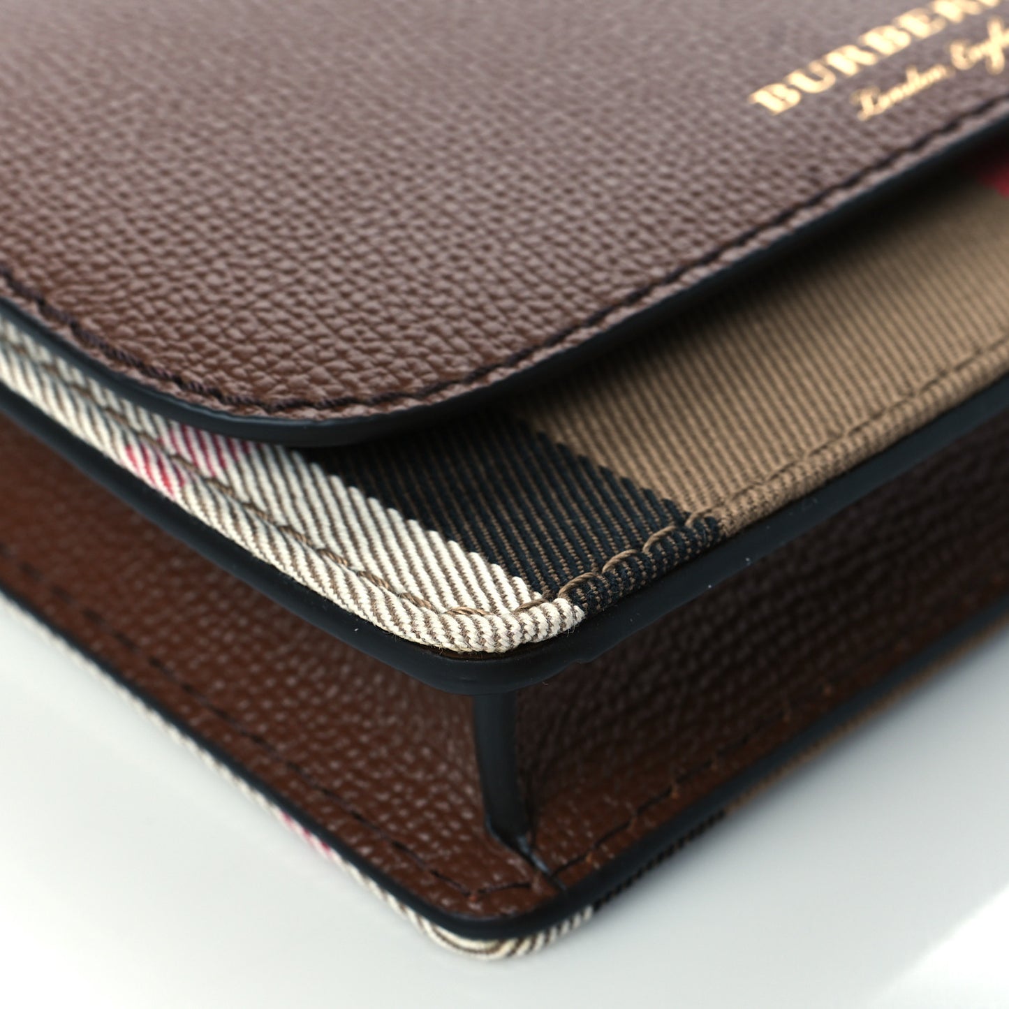 Grained Calfskin House Check Tartan Mix Hampshire Wallet On Chain Tan