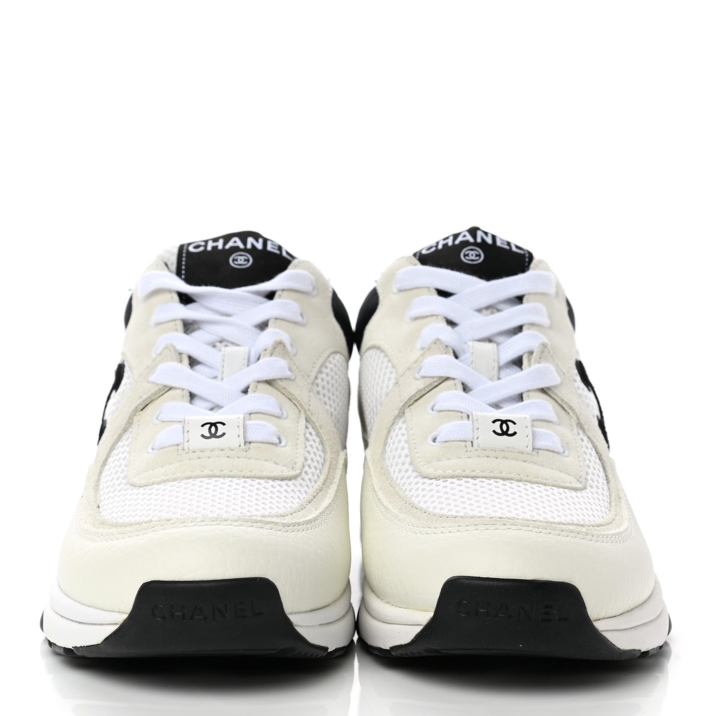 Mesh Suede Calfskin Grained Calfskin Womens CC Sneakers 37.5 White Black