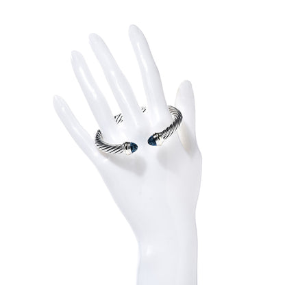 David Yurman Sterling Silver 14K Yellow Gold Blue Topaz 7mm Cable Classics Bracelet 2 of 5