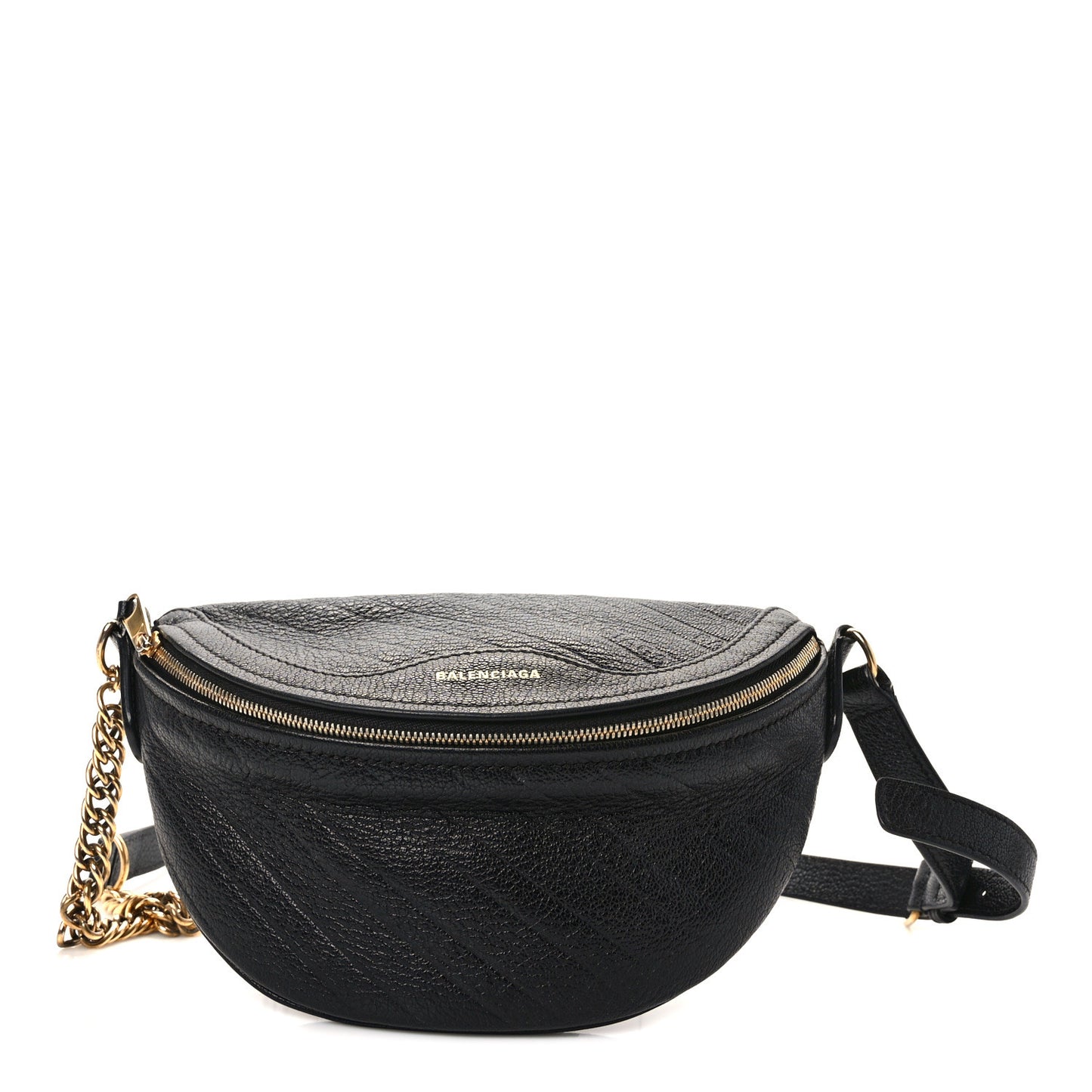 Shiny Goatskin Allover Logo Embossed XXS Souvenir Belt Bag Black