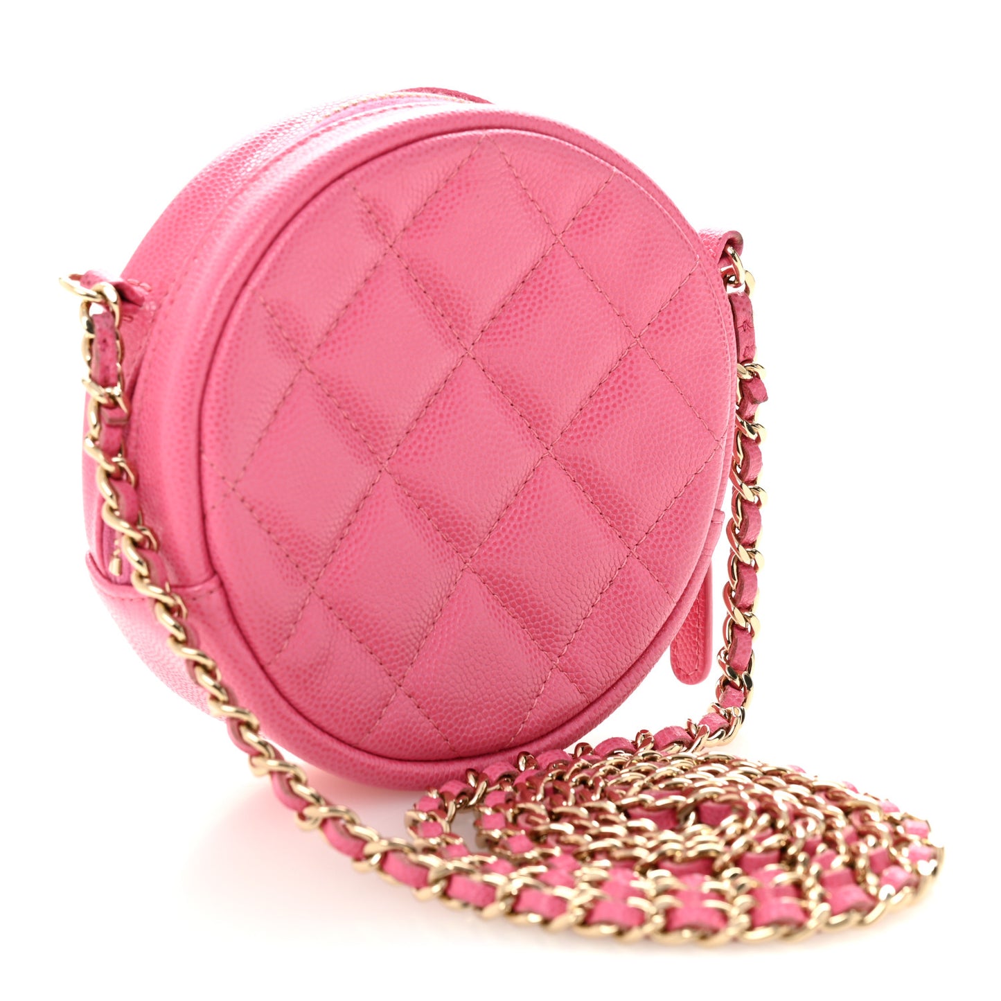 Caviar Quilted Round Clutch With Chain Pink