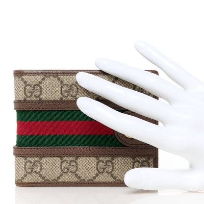 Gucci GG Supreme Monogram Web Mens Ophidia Bi-Fold Coin Wallet Beige New Acero 2 of 11