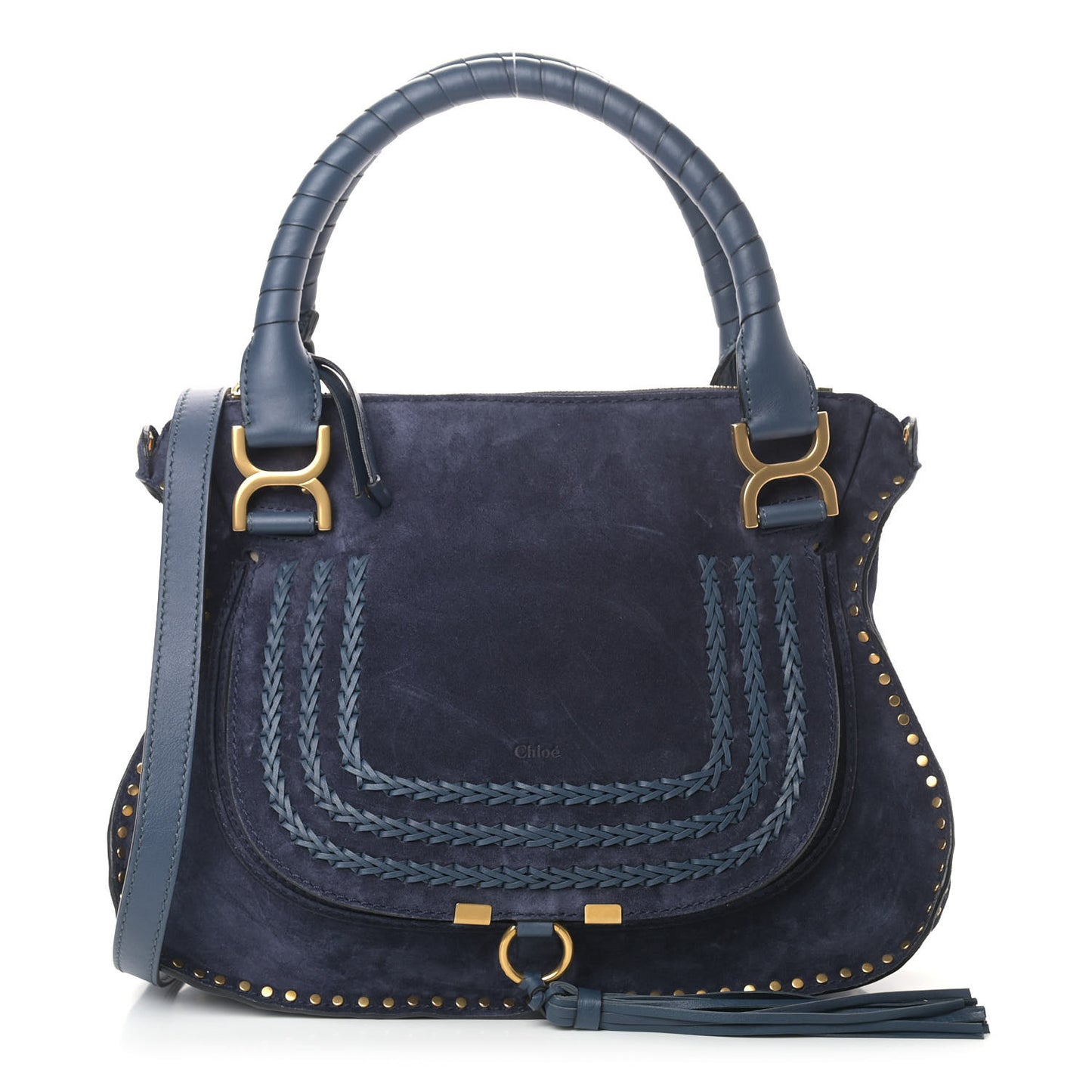 Suede Calfskin Braided Medium Marcie Satchel Navy