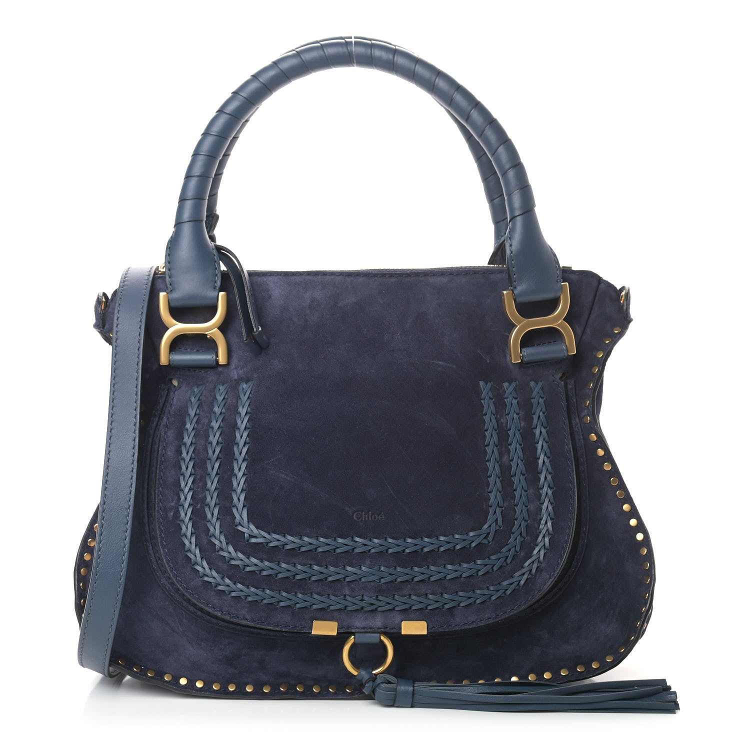 Chloe Suede Calfskin Braided Medium Marcie Satchel Navy 1 of 10