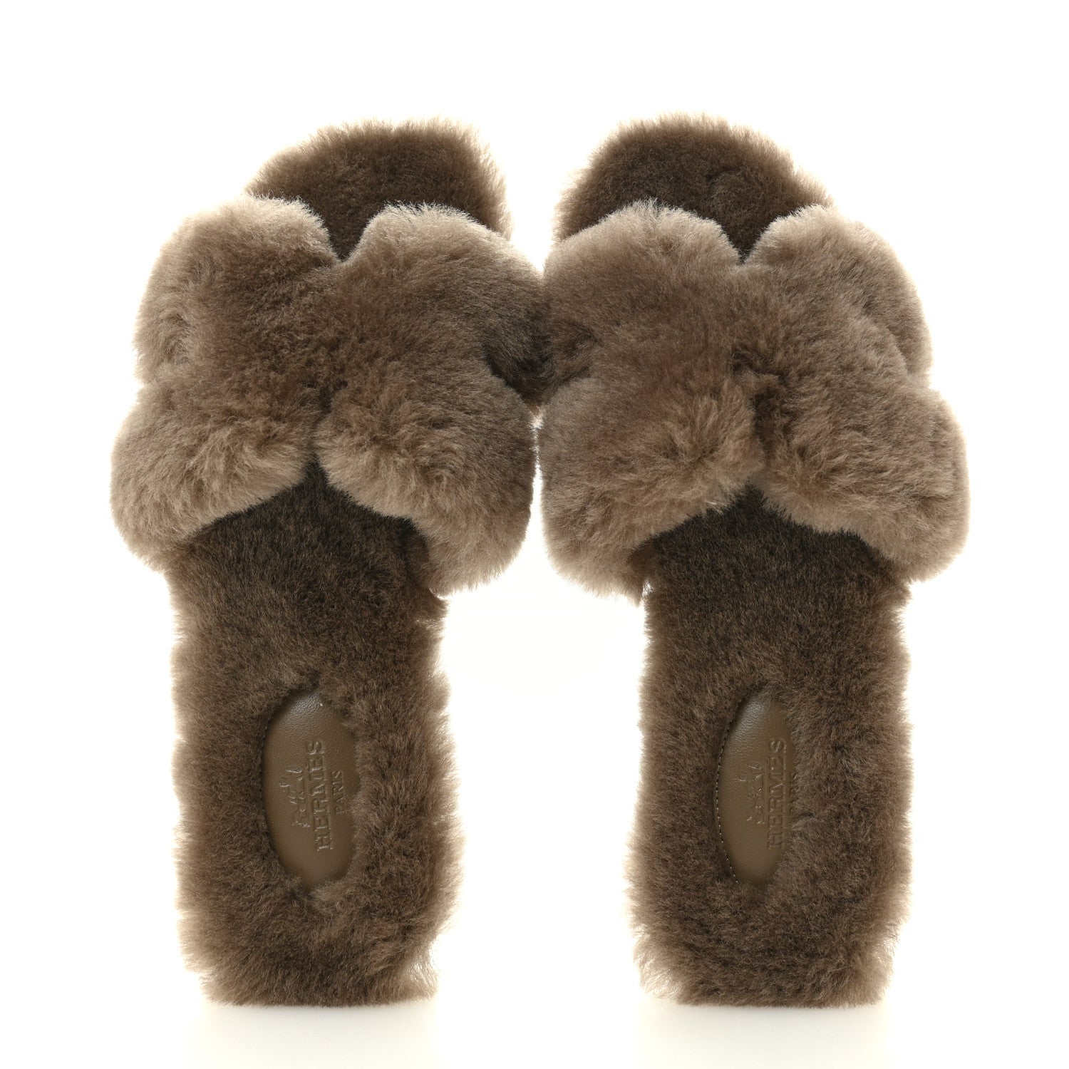 Hermes Woolskin Oran Sandals 37.5 Etoupe 2 of 8