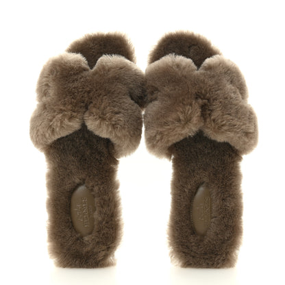 Hermes Woolskin Oran Sandals 37.5 Etoupe 2 of 8