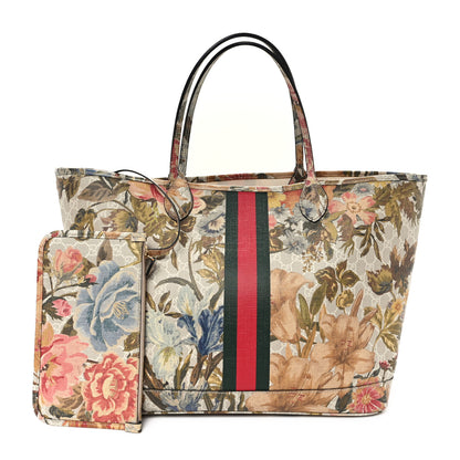 Gucci GG Supreme Monogram Water Flora Web Large Ophidia Tote Beige White Multicolor 3 of 12