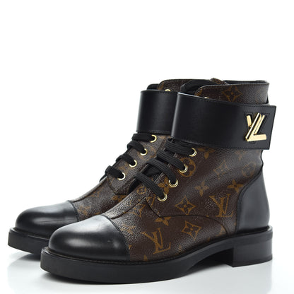 Louis Vuitton Calfskin Monogram Wonderland Flat Ranger Boots 38 Black 3 of 8