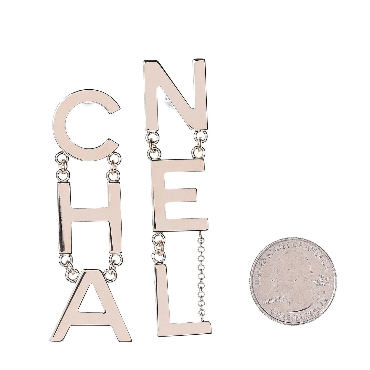 Metal Cha-Nel Logo Drop Earrings Gold