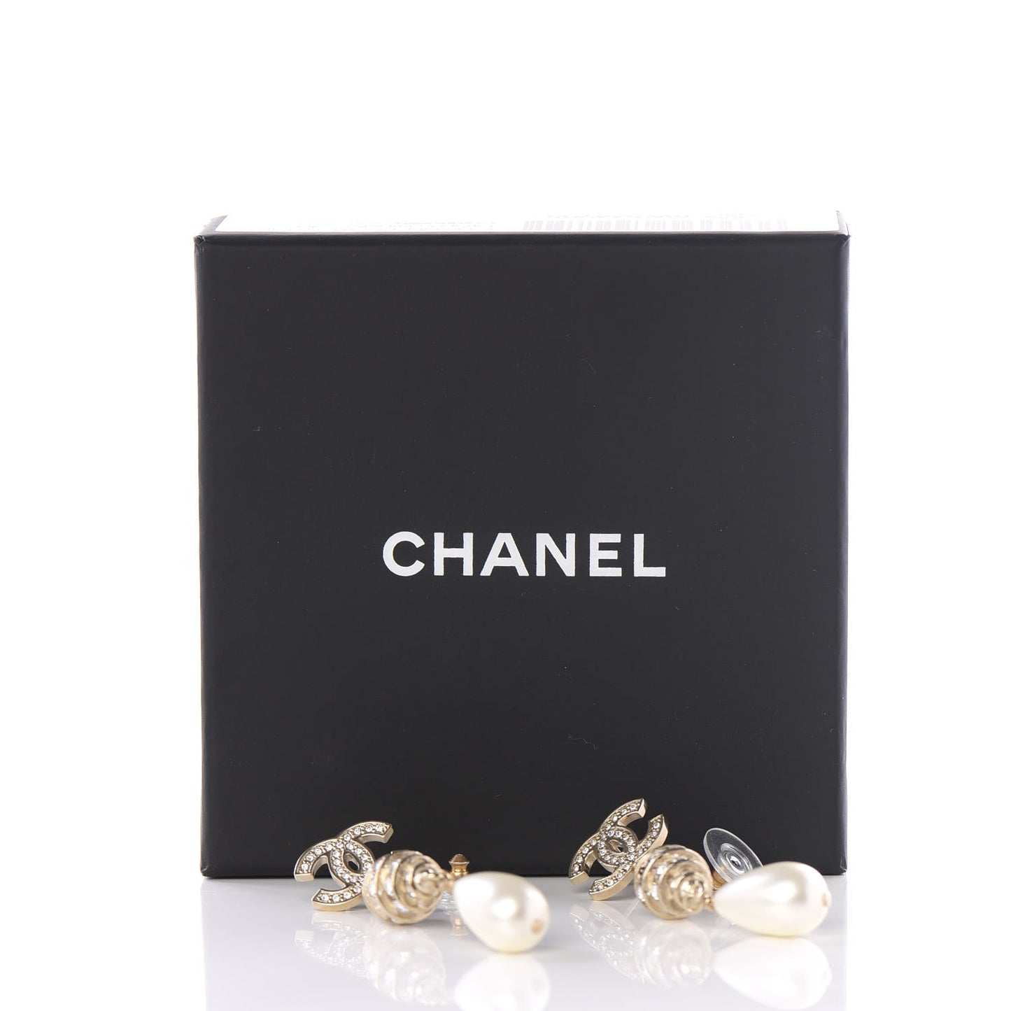 Pearl Crystal CC Drop Earrings Gold