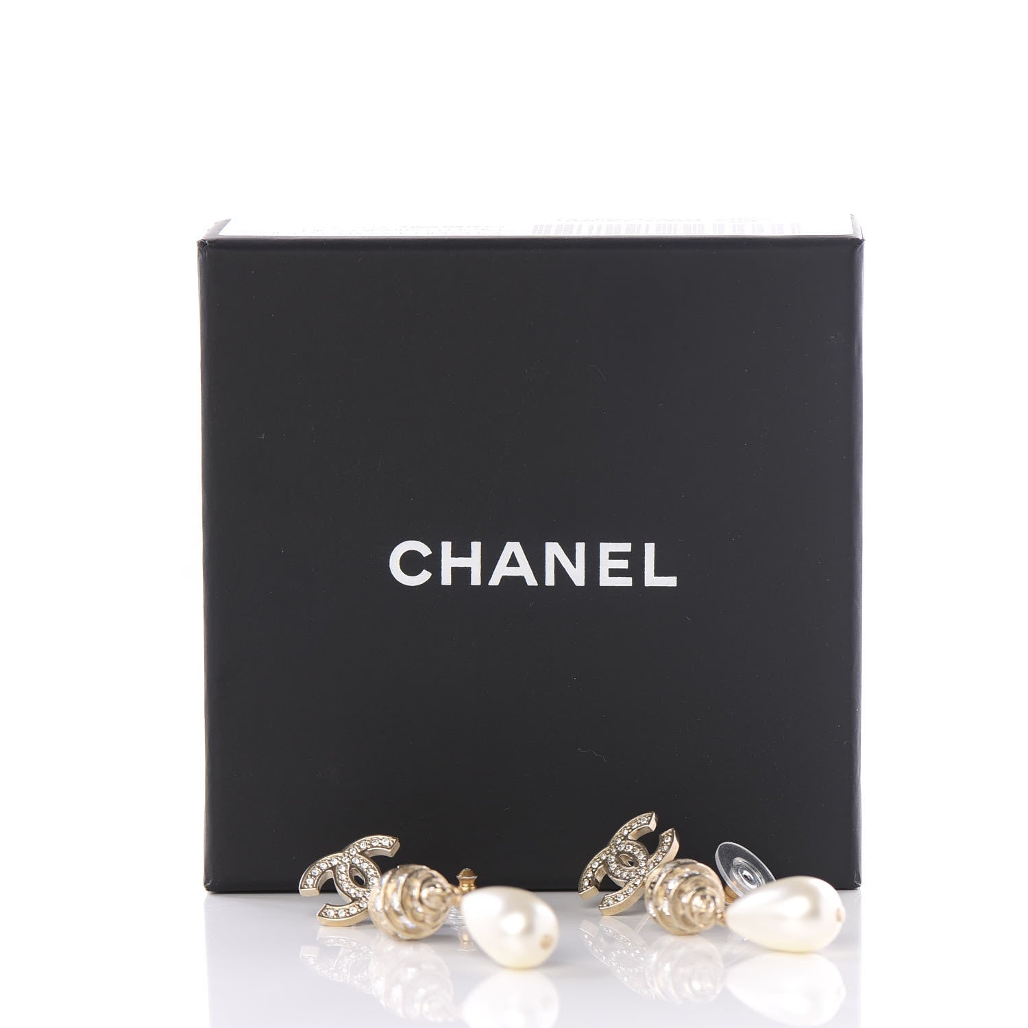 Chanel Pearl Crystal CC Drop Earrings Gold 5 of 5