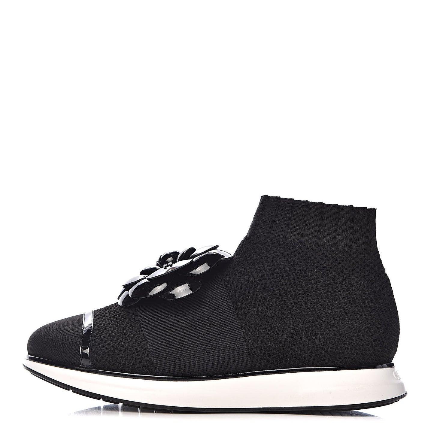 Knit Patent Calfskin Womens High Top Camellia Sneakers 36.5 Black