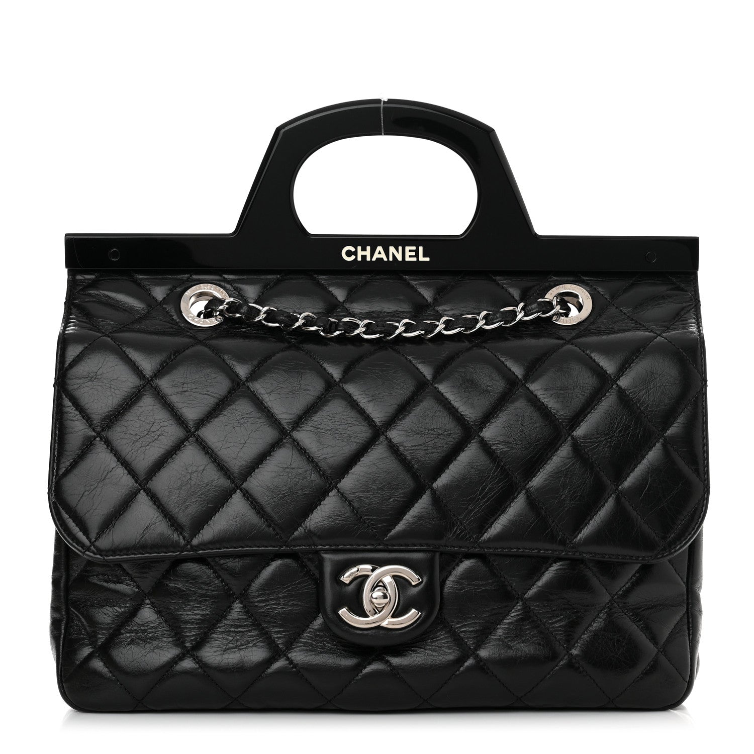 Chanel Glazed Calfskin Quilted Small CC Delivery Tote Black 1 of 10