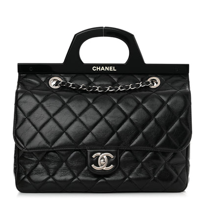 Chanel Glazed Calfskin Quilted Small CC Delivery Tote Black 1 of 10