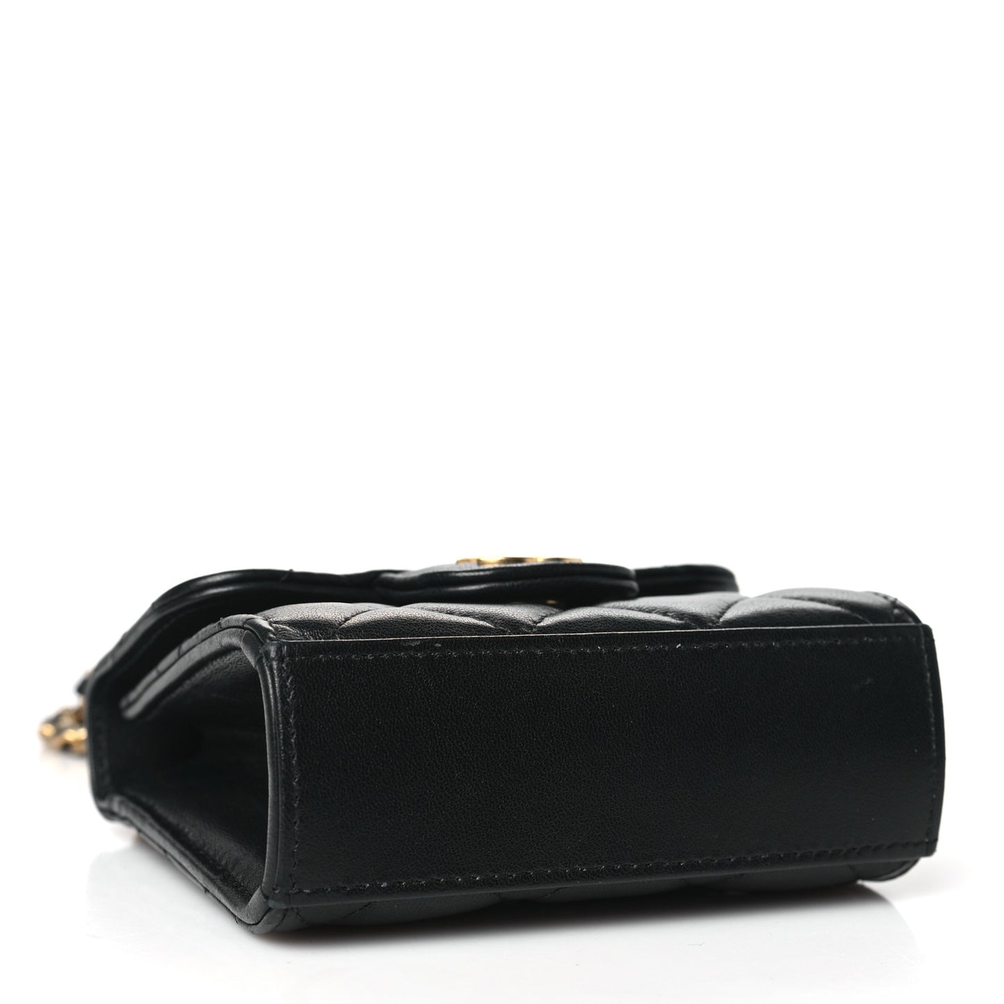 Lambskin Quilted Metal Top Handle Flap Clutch With Chain Black Black