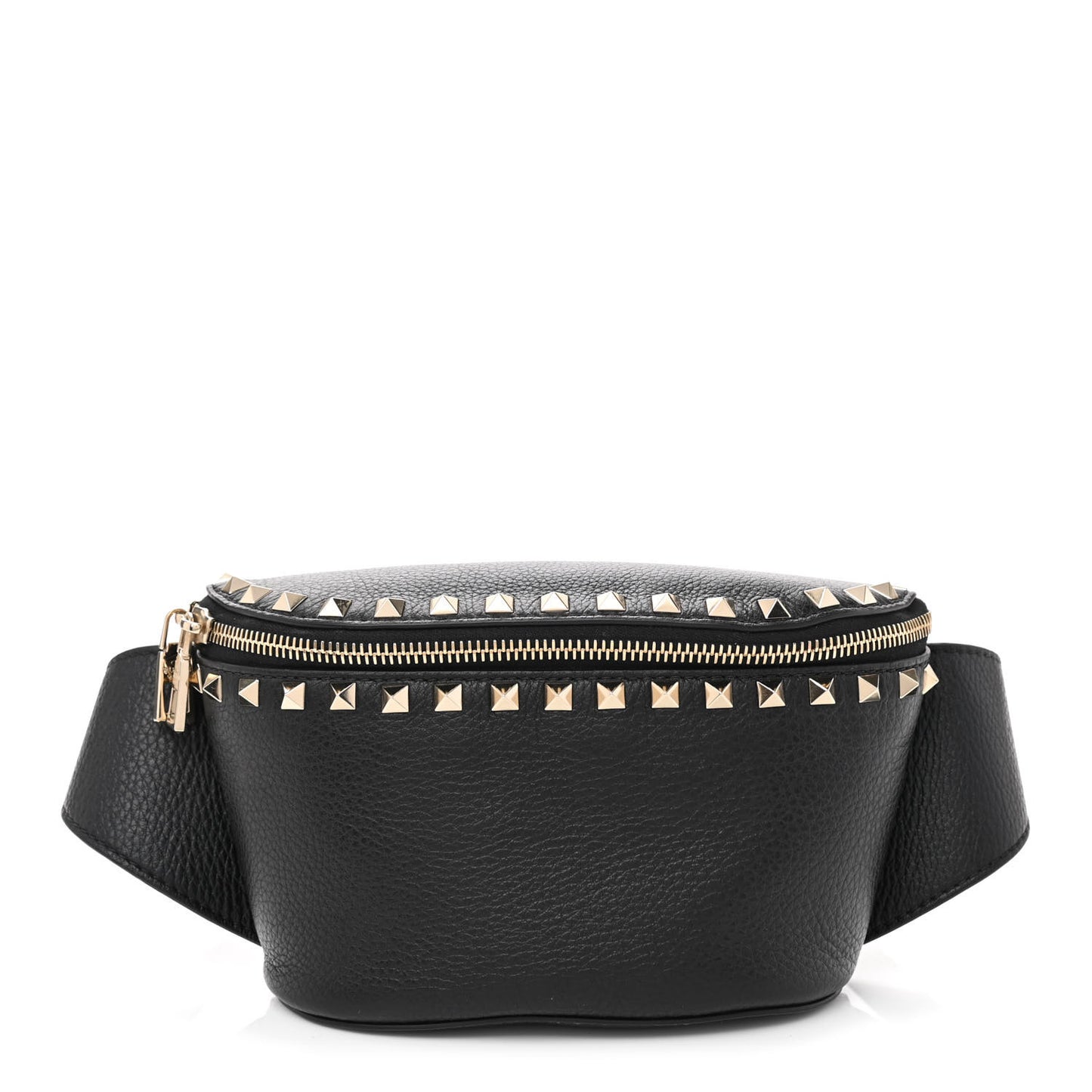 Grainy Calfskin Rockstud Belt Bag Black