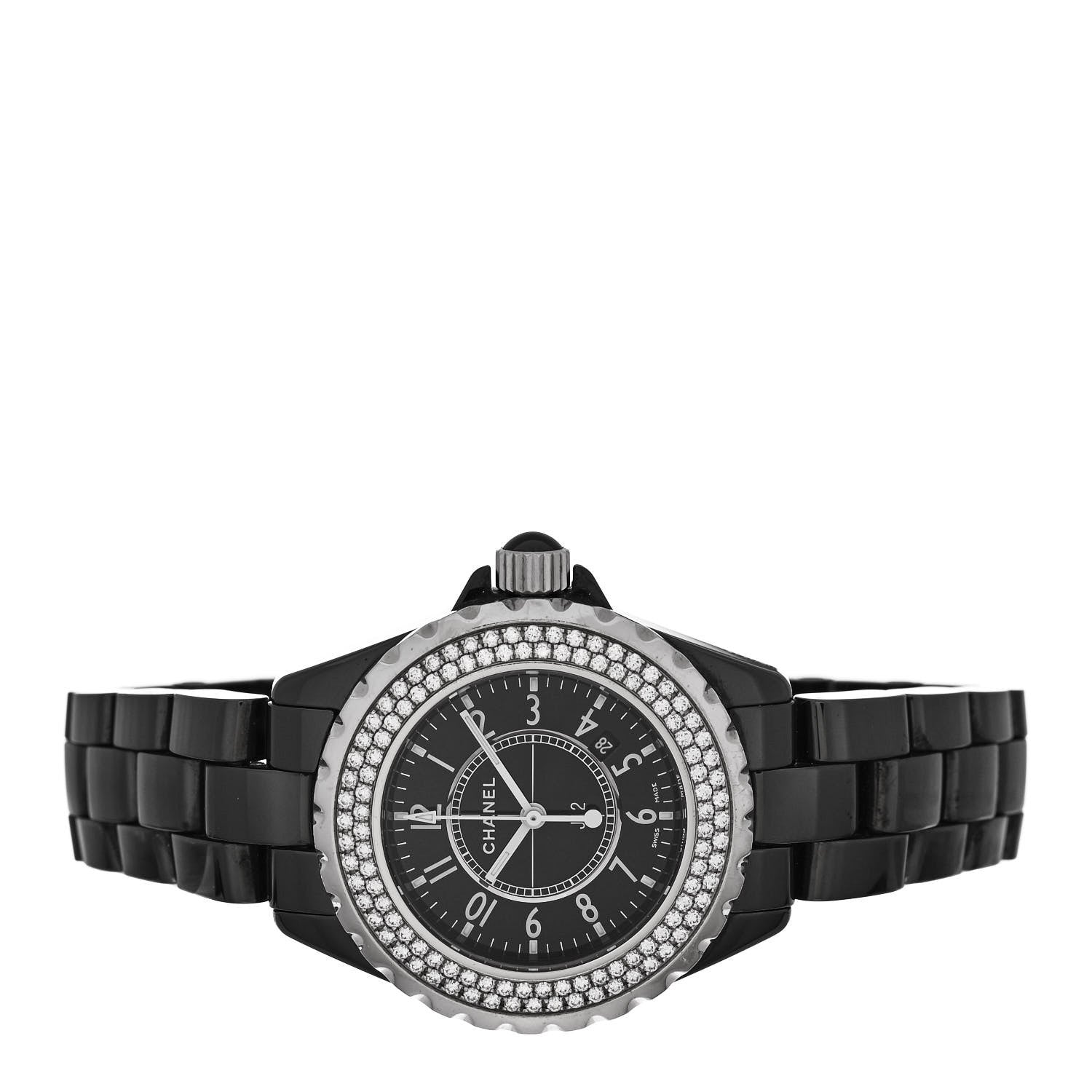 Chanel Stainless Steel Ceramic Diamond Pave Bezel 33mm J12 Quartz Watch Black 2 of 4