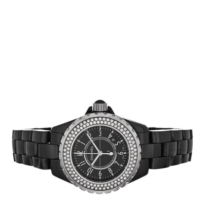 Chanel Stainless Steel Ceramic Diamond Pave Bezel 33mm J12 Quartz Watch Black 2 of 4