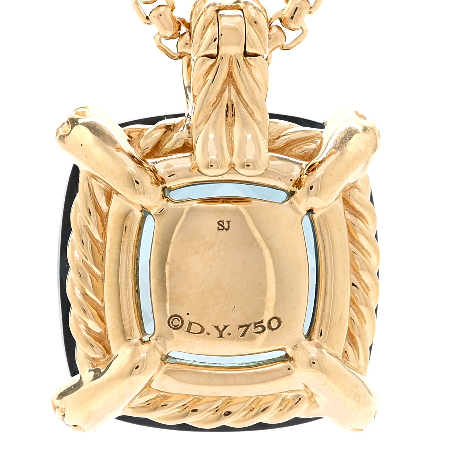 David Yurman 18K Yellow Gold Diamond Hampton Blue Topaz 14mm Chatelaine Pendant Necklace 4 of 4