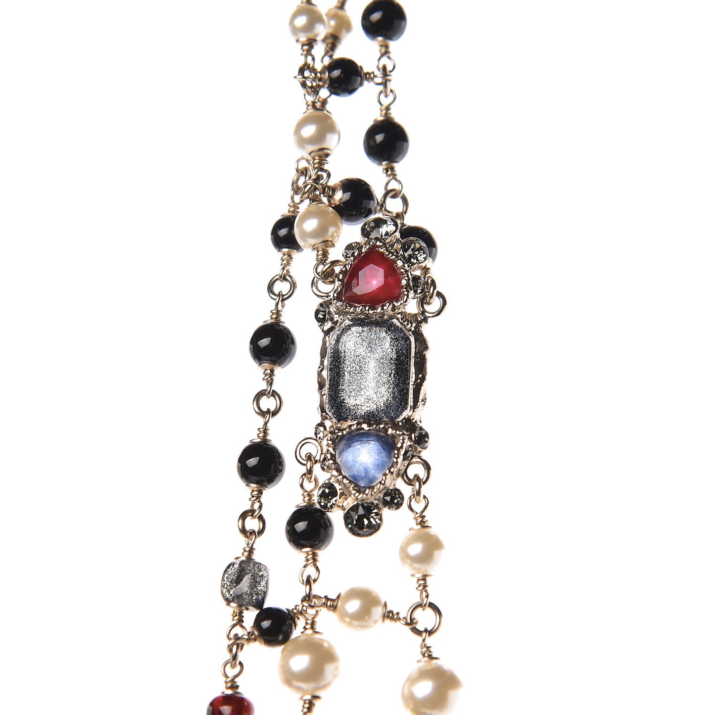 Metal Pearl Glass Strass Resin Bead CC Multistrand Necklace Gold