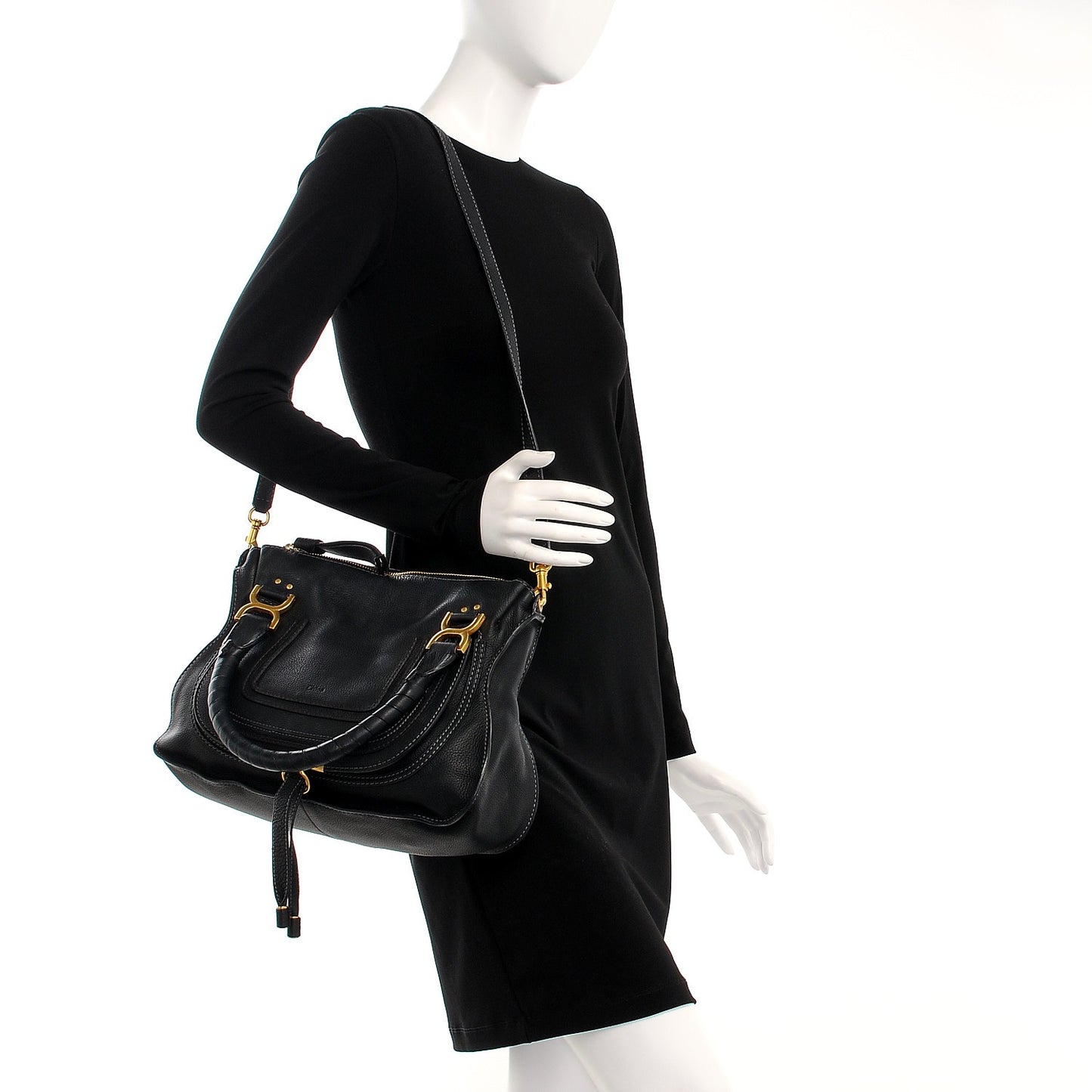 Calfskin Medium Marcie Satchel Black
