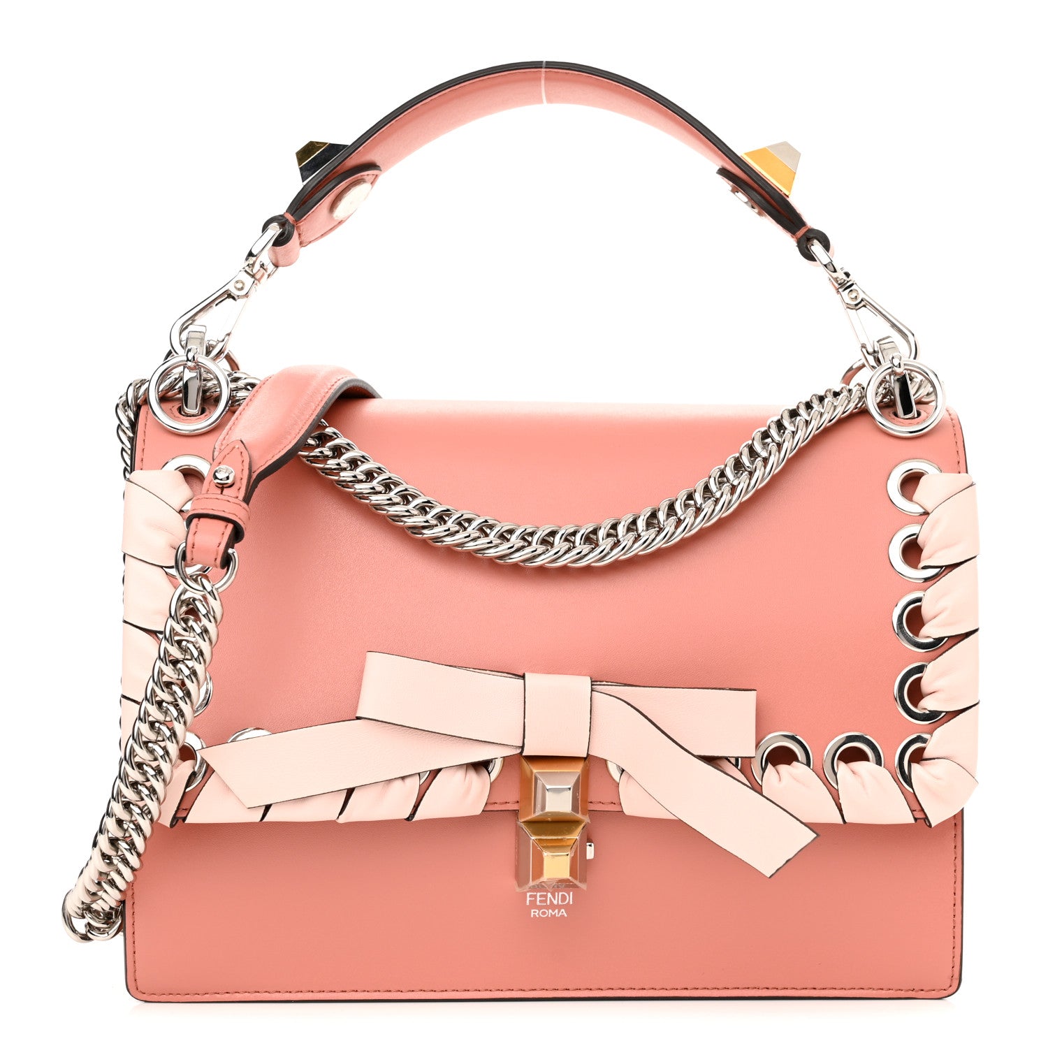 Fendi Vitello Liberty Shiny Nappa Lace Up Bow Kan I Shoulder Bag Macaron Confetto 1 of 11