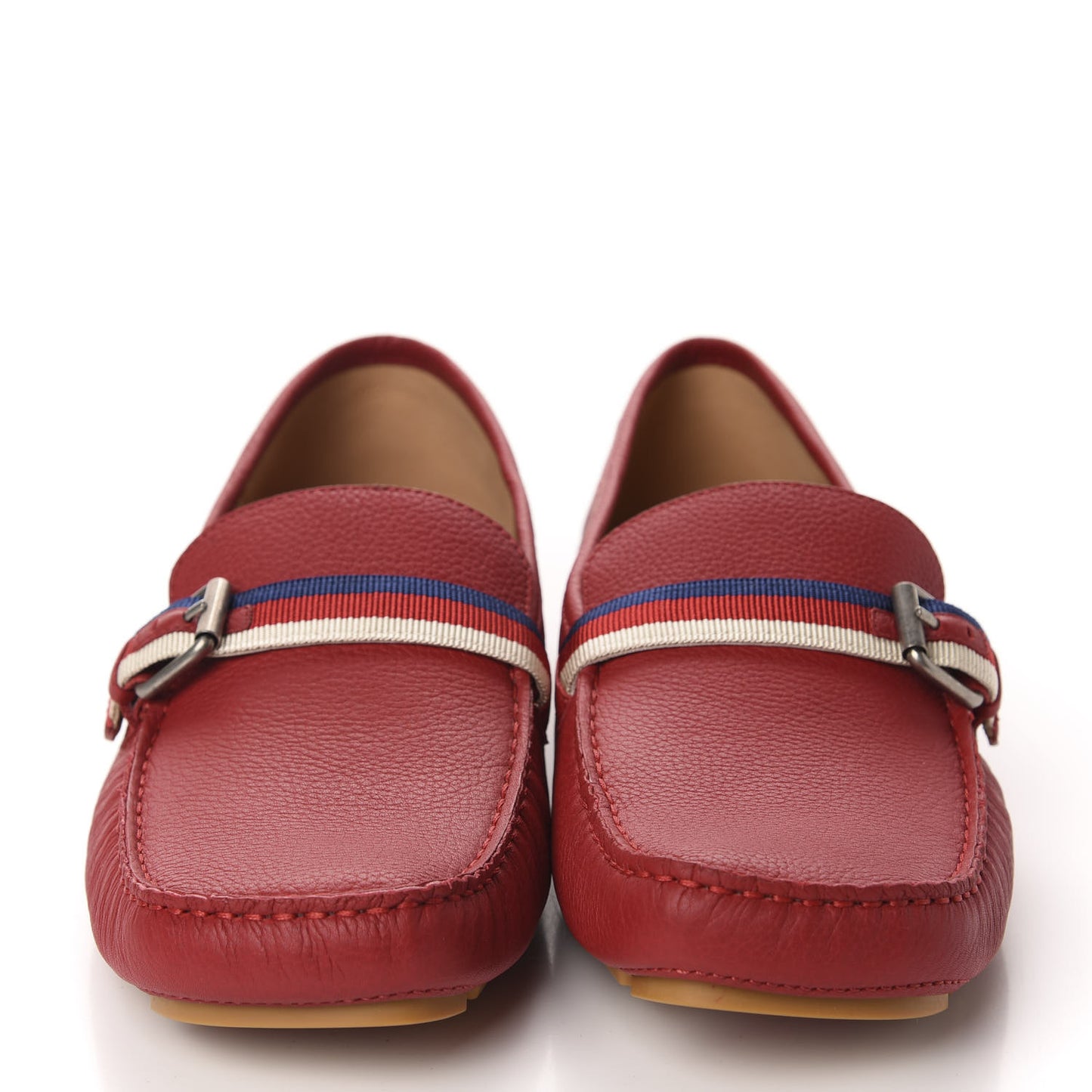 Calfskin Mens Web Sylvie Web Buckle Driver Loafers 10 Red