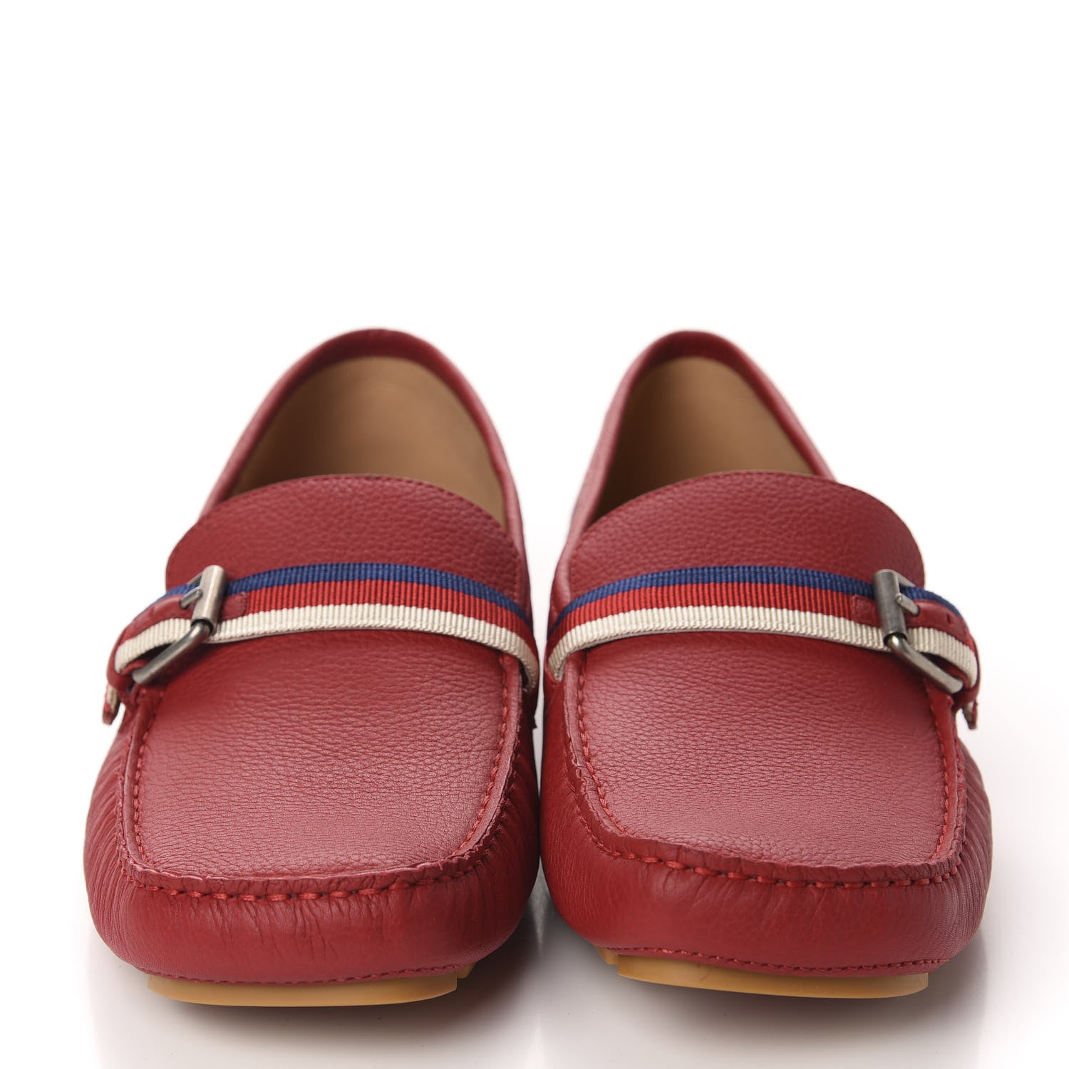 Gucci Calfskin Mens Web Sylvie Web Buckle Driver Loafers 10 Red 2 of 10