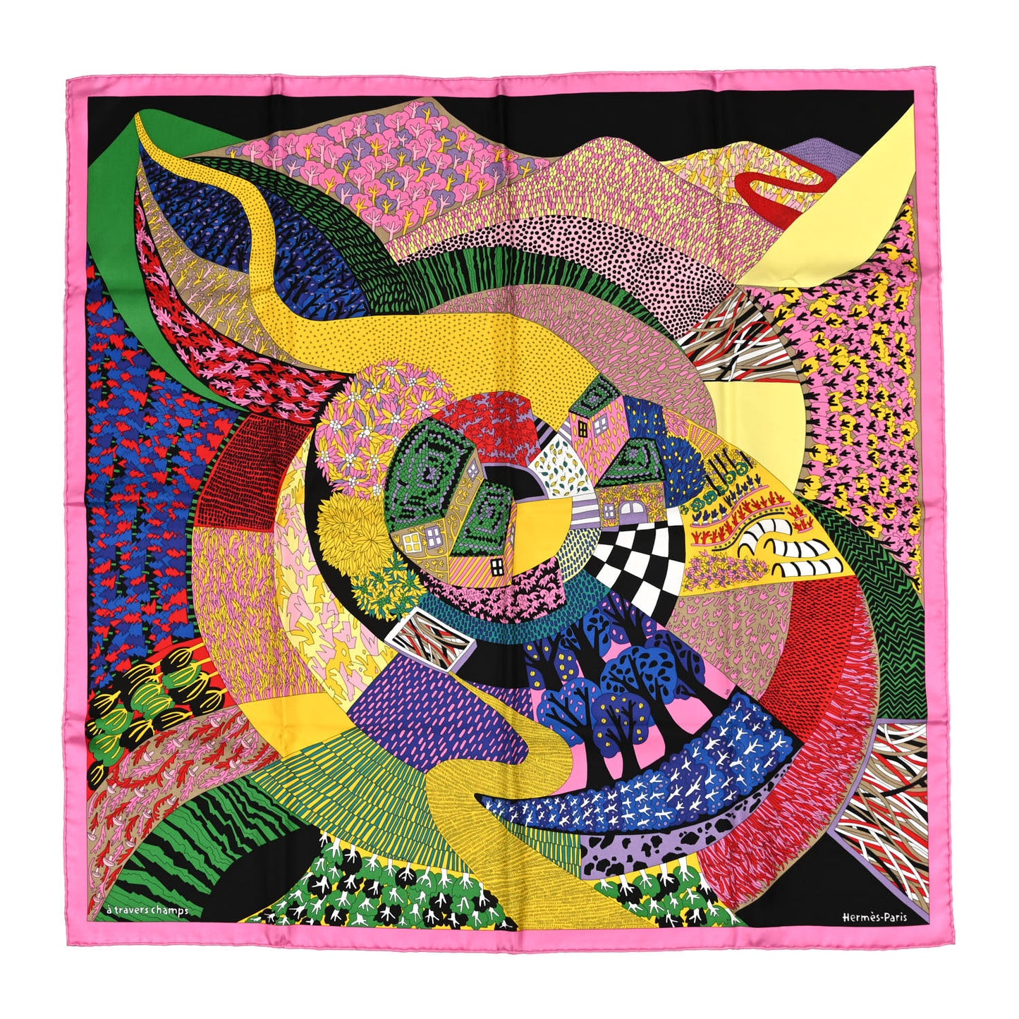 Silk A Travers Champs Scarf 90 Rose Vif Jaune Multicolor