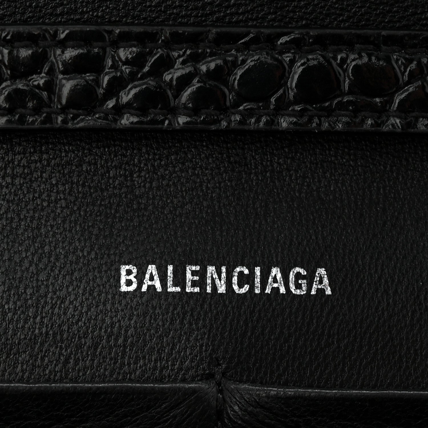 Balenciaga Shiny Calfskin Monochrome Crocodile Embossed Hourglass Chain Bag Black 6 of 9