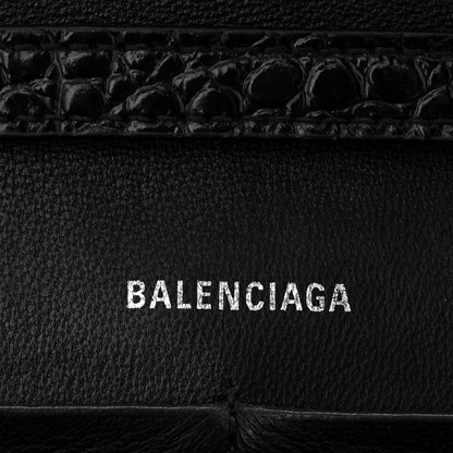 Balenciaga Shiny Calfskin Monochrome Crocodile Embossed Hourglass Chain Bag Black 6 of 9