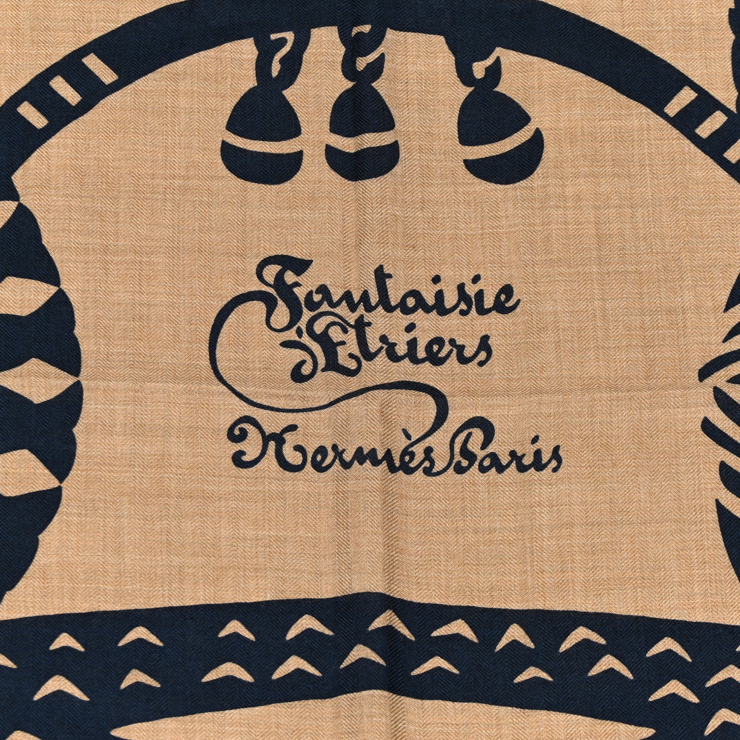 Hermes Cashmere Fantaisie D'Etriers Shawl 140 Caramel Caban 2 of 4