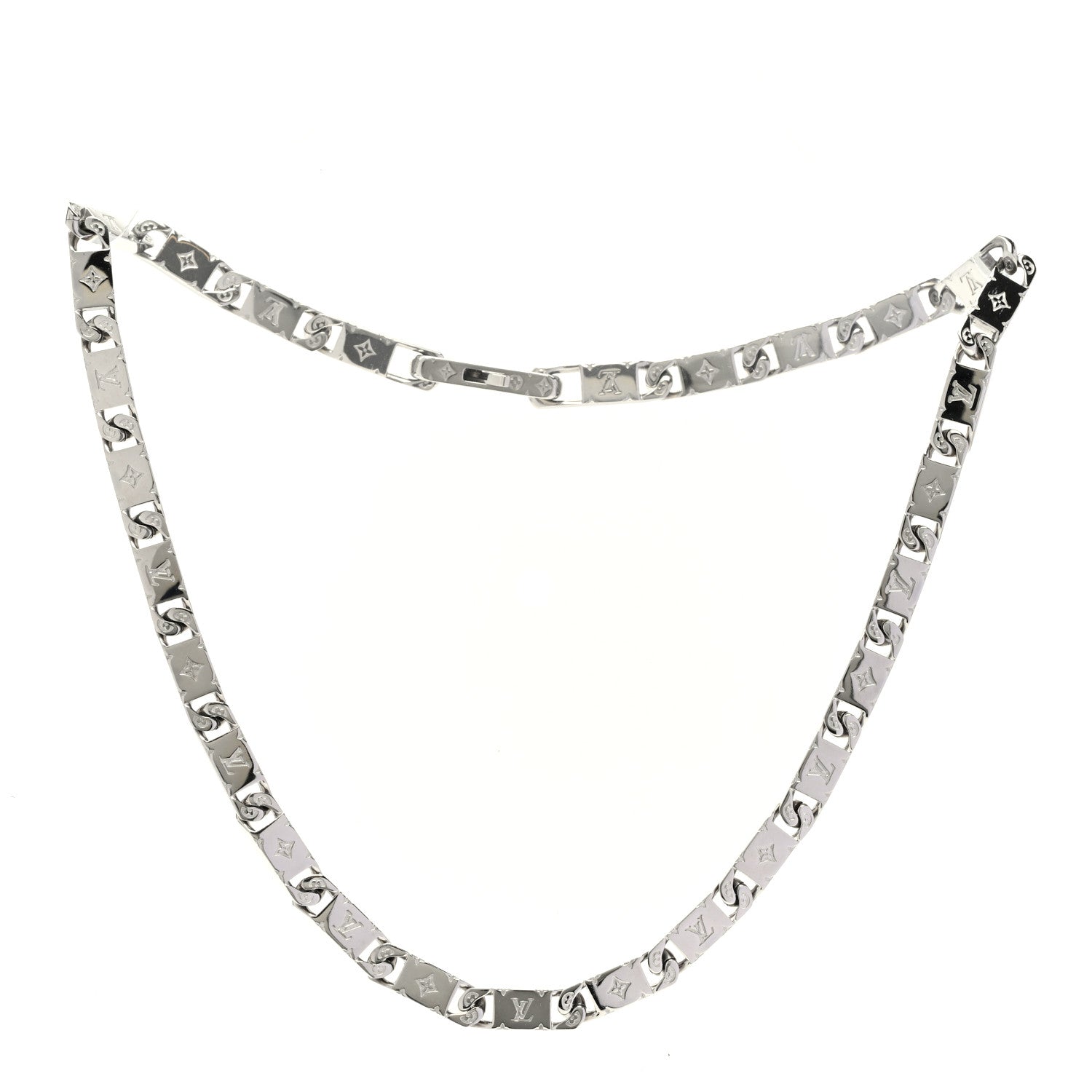 Louis Vuitton Metal Monogram Tied Up Necklace Silver 1345862