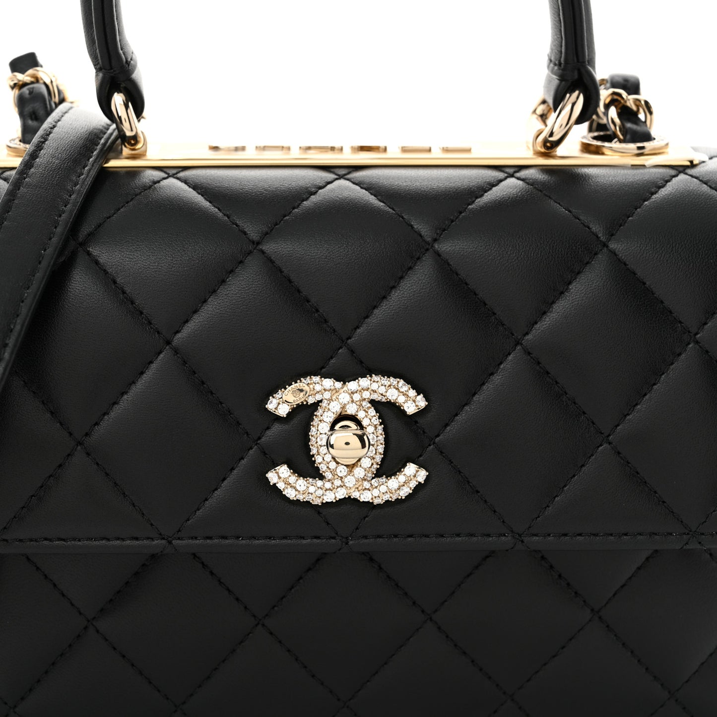 Lambskin Crystal Quilted Mini Trendy CC Dual Handle Flap Bag Black