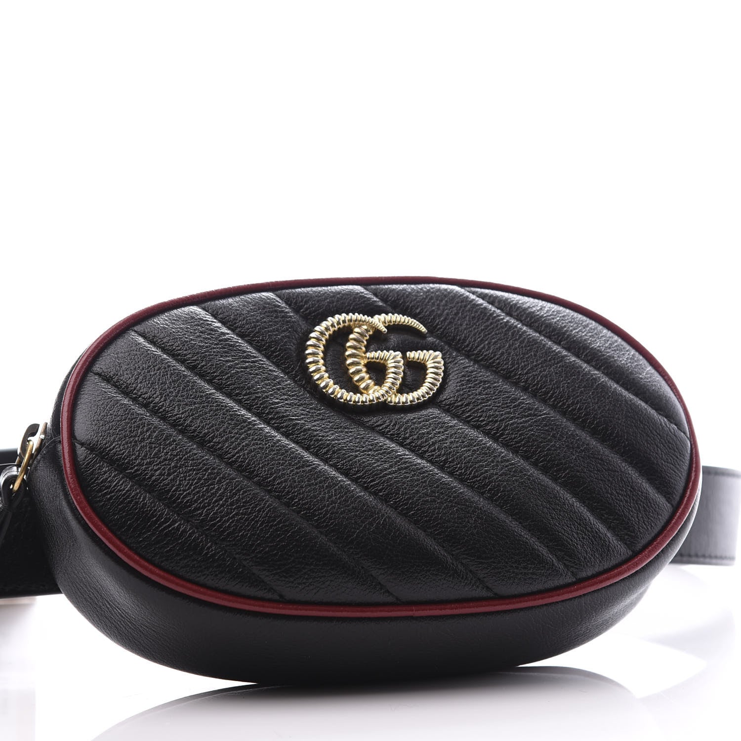 Gucci Azalea Calfskin Matelasse Diagonal Torchon GG Marmont Belt Bag 75 30 Black Romantic Cerise 3 of 11