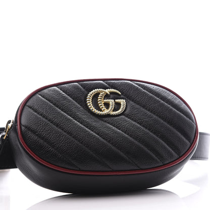 Gucci Azalea Calfskin Matelasse Diagonal Torchon GG Marmont Belt Bag 75 30 Black Romantic Cerise 3 of 11