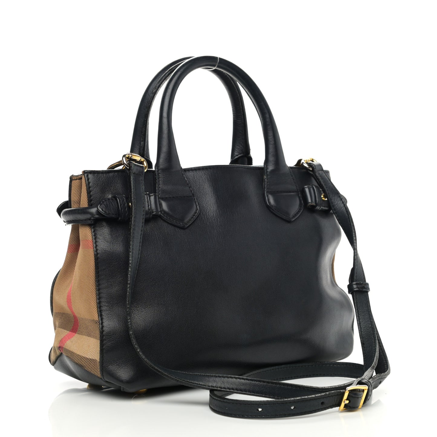 Calfskin House Check Small Banner Tote Black