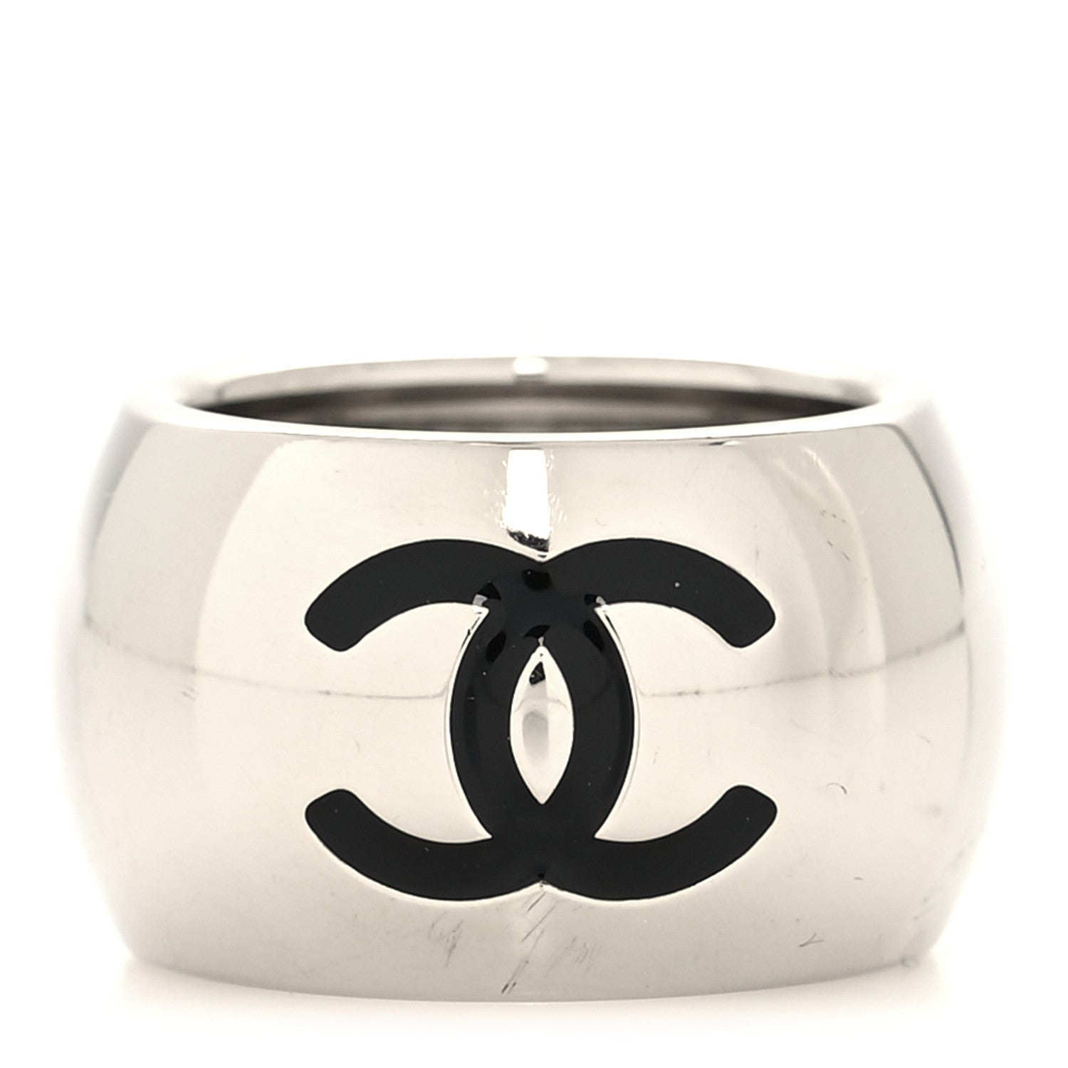 Chanel CC Heart Ring 54 6.75 Silver Black 1 of 4