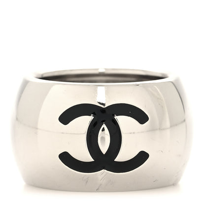 Chanel CC Heart Ring 54 6.75 Silver Black 1 of 4