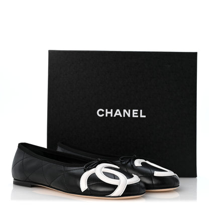Chanel Lambskin Quilted CC Cambon Ballet Flats 39 Black White 10 of 10