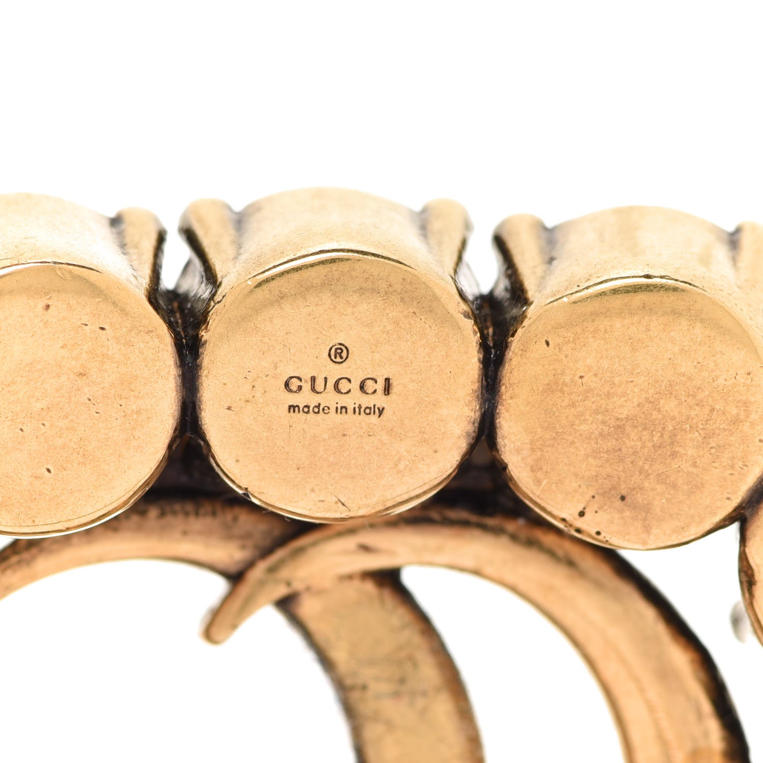 Gucci Metal Crystal Double G Brooch Aged Gold 4 of 6