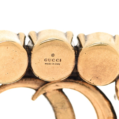 Gucci Metal Crystal Double G Brooch Aged Gold 4 of 6