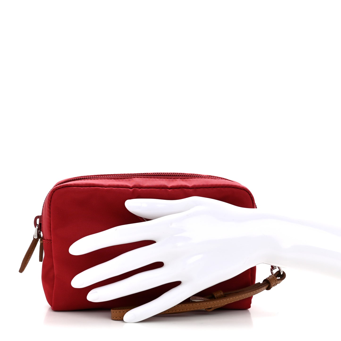 Tessuto Nylon Vela Saffiano Necessaire Wristlet Pouch Cherry