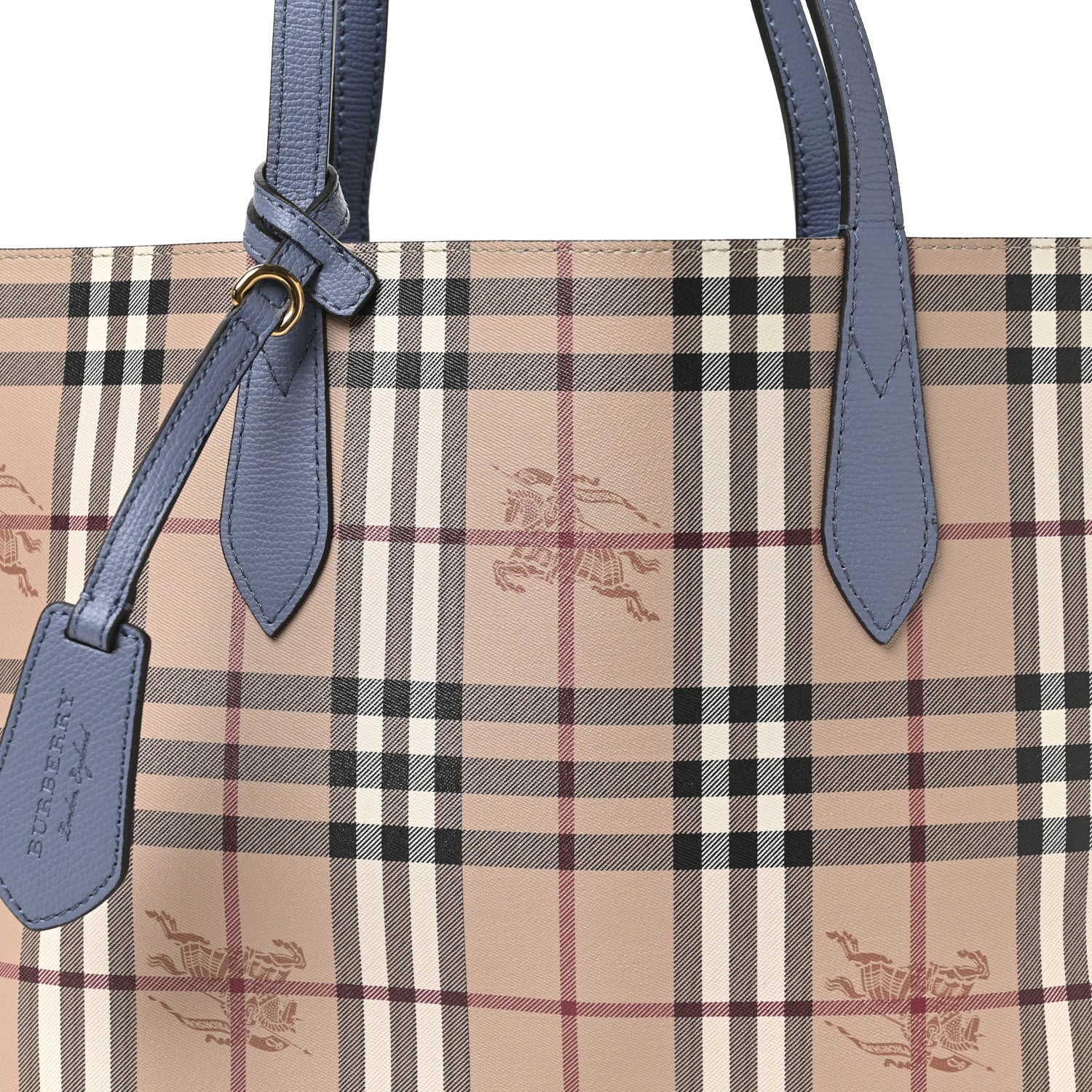 Burberry Calfskin Haymarket Check Small Reversible Tote Slate Blue 12 of 18