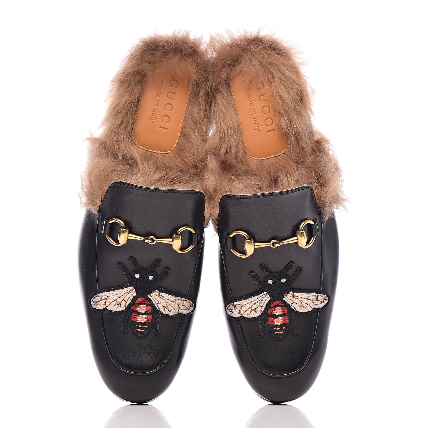 Gucci Calfskin Fur Bee Embroidered Mens Princetown Slippers 8 Black 8 of 9