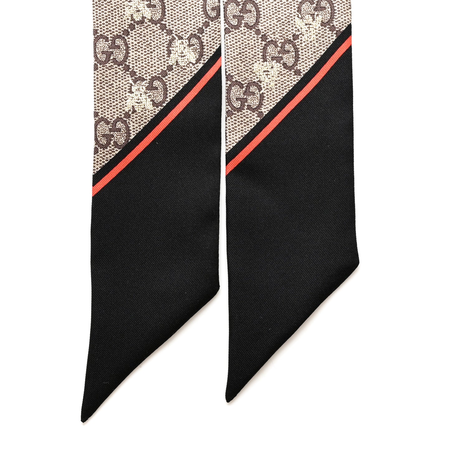 Silk Twill GG Monogram GG Bee Neck Bow Scarf Black Red